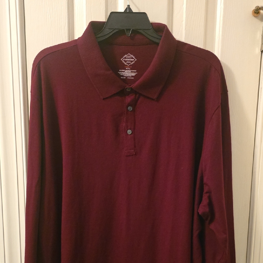 ST. JOHN'S BAY MEN'S BIG AND TALL BURGUNDY LONG SLEEVES POLO PULLOVER SHIRT 4XL